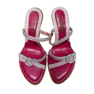 Vintage Costa Blanca Pink Jeweled Wedge Sandals  6.5 NIB
